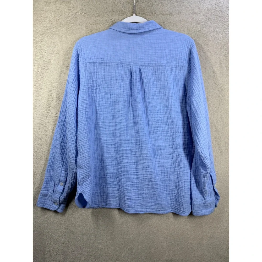 J.Crew Button Down Shirt Womens L Blue Double Gauze Cotton Long Sleeve Casual